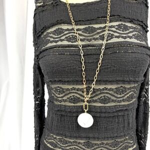 NWT Me & You Gold Paperclip Chain White Enamel Circle Pendant Long Necklace Set